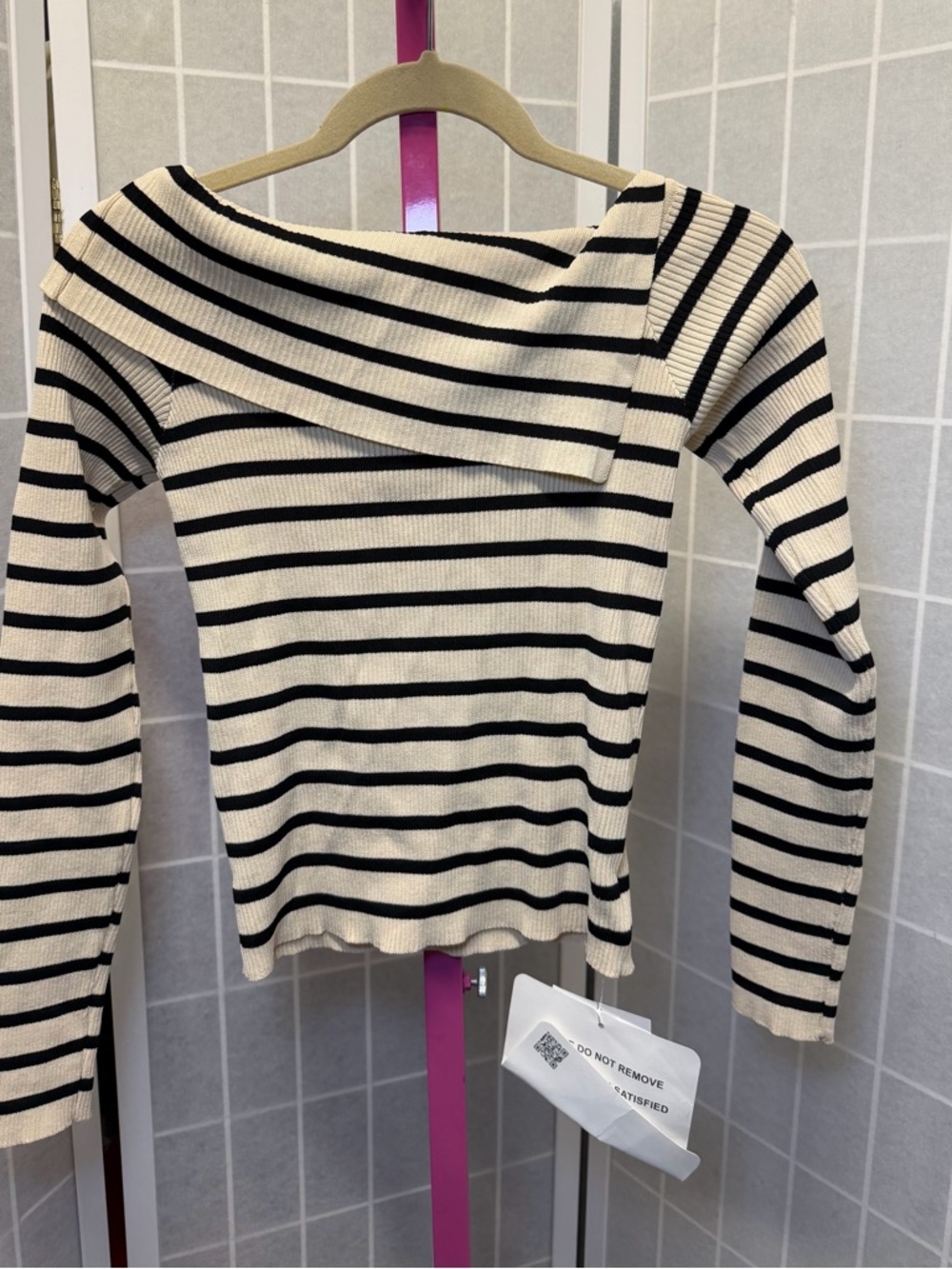 NWT CHICWISH Striped Off-Shoulder Knit Top in Black and Cream